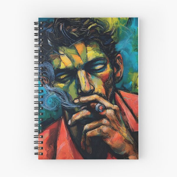 Aperçu de l'œuvre Portrait d'un homme savourant un cigare - Volutes de fumée vibrantes et expression colorée chargée d'émotion créée et vendue par OlfactoART Studio.