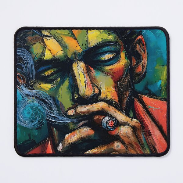 Item preview, Man Enjoying Cigar - Vibrant Smoke Swirls and Emotional Color Expression Portrait designed and sold by OlfactoART Studio.