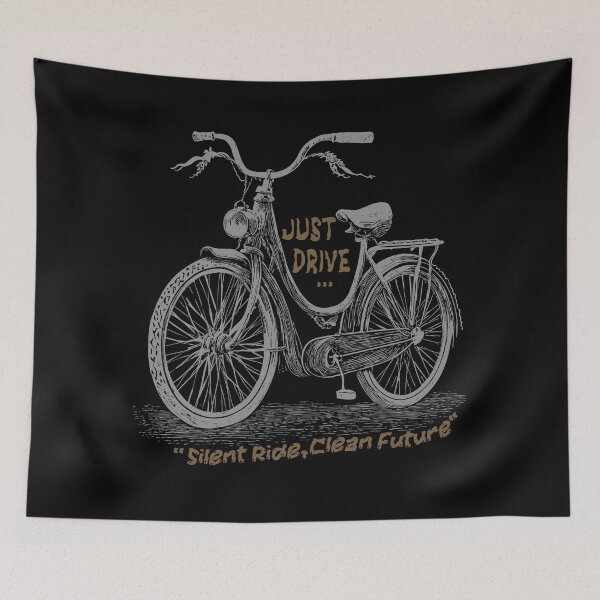 Item preview, Just Drive – Silent Ride, Clean Future | Vintage Bicycle Illustration designed and sold by zoliartdesign.