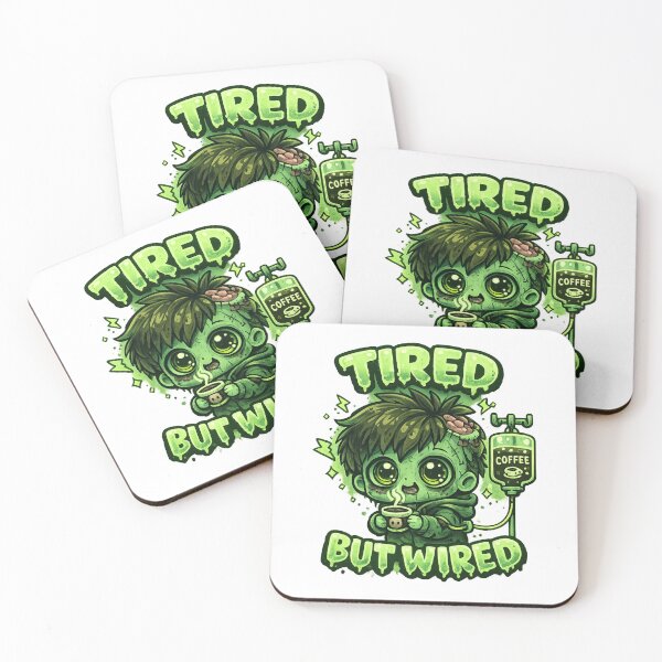 Item preview, Tired But Wired Coffee Zombie Kawaii designed and sold by redsharkuk.