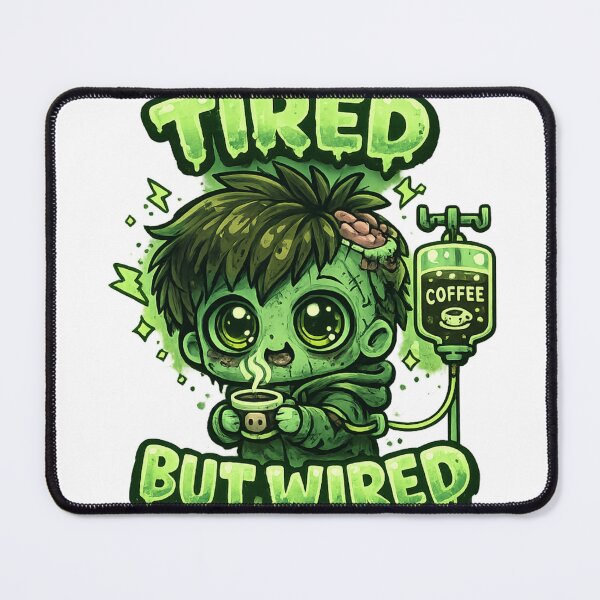 Item preview, Tired But Wired Coffee Zombie Kawaii designed and sold by redsharkuk.