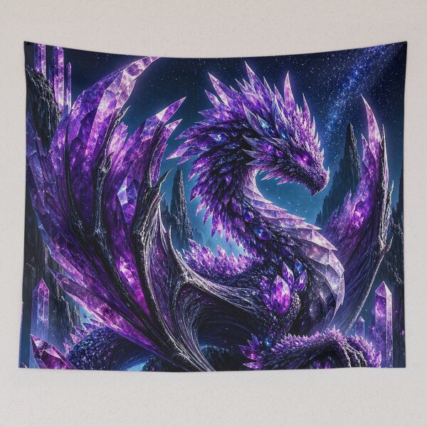 Item preview, Crystal Dragon in Amethyst Cavern | Purple Fantasy Dragon Art designed and sold by DrakariArt.