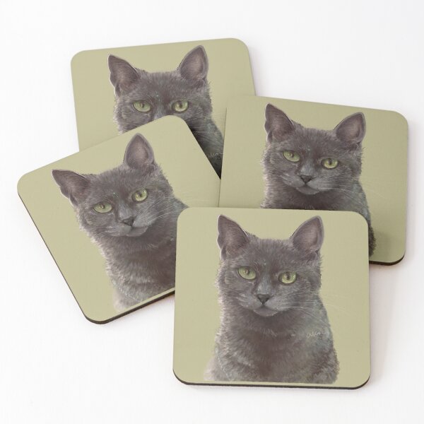 Item preview, Emerald Eyes: Detailed Hand-Drawn Blue Cat Portrait / 祖母綠之眼：細緻手繪灰藍貓肖像 / エメラルドの瞳：繊細な手描きのロシアンブルー風猫の肖像 designed and sold by MeowdelStudio.