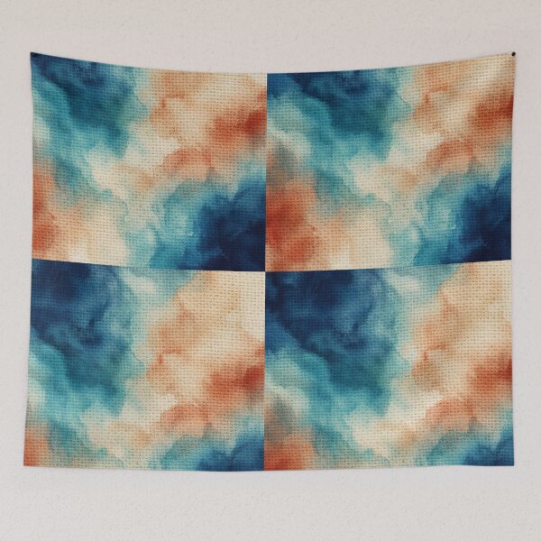 Item preview, Blue Coral Burlap Watercolor Textile Flow designed and sold by frumixart.