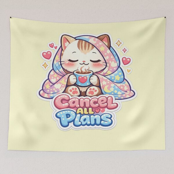 Item preview, Cancel All Plans Cute Cat Cozy Blanket Art designed and sold by Xemora.