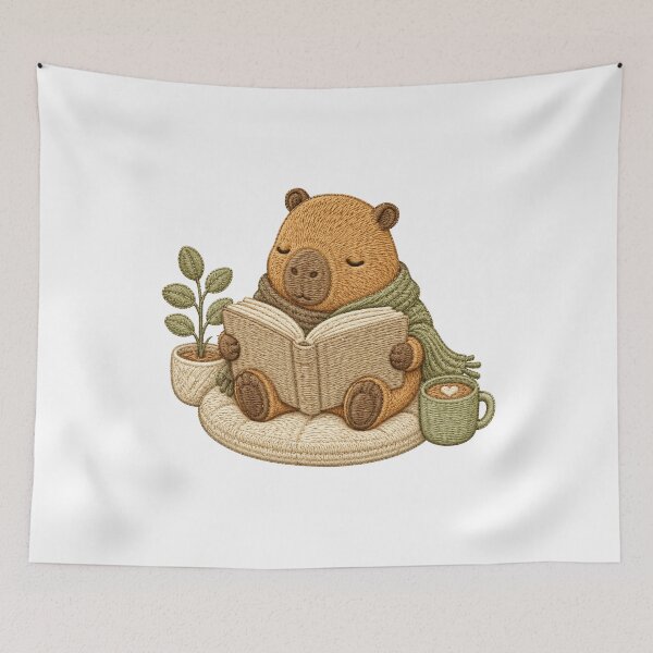 Item preview, Baby Animals Reading Books Cozy Capybara Art designed and sold by AMICO77.