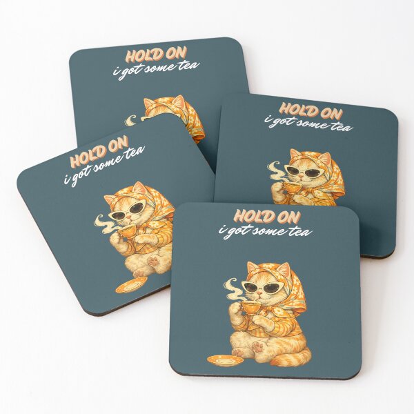 Item preview, Hold On I Got Some Tea: Cat Drinking Tea Art Print designed and sold by LazyShops.