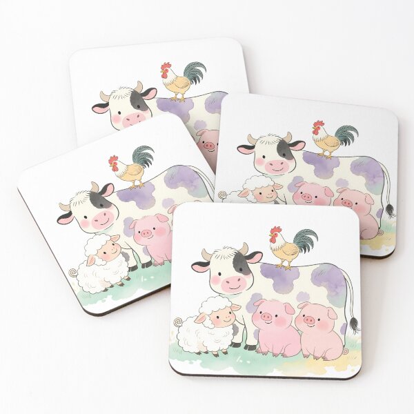Item preview, Cute Watercolor Farm Animals - Nursery Art with Cow, Sheep, Pigs and Rooster designed and sold by AZABSTORE.