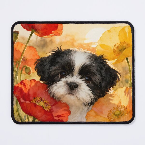 Item preview, Shih Tzu Puppy And Poppies designed and sold by Glimmersmith.