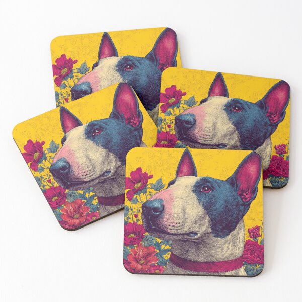 Item preview, Bull terrier puppy dog with flowers designed and sold by MendaciousMina.