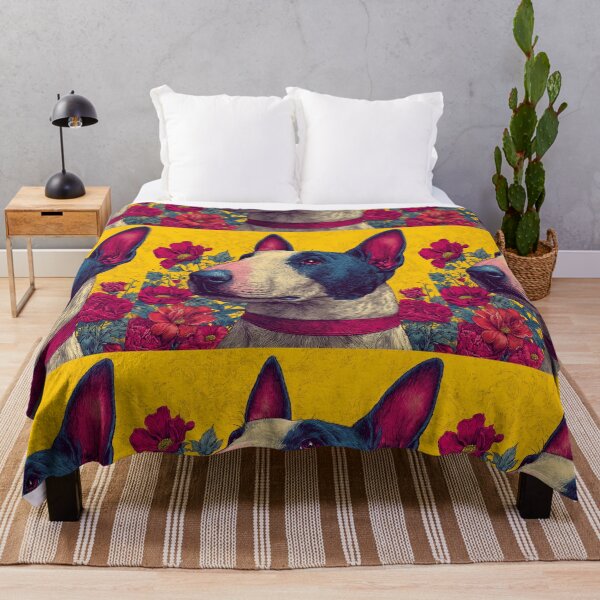 Item preview, Bull terrier puppy dog with flowers designed and sold by MendaciousMina.