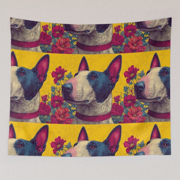 Item preview, Bull terrier puppy dog with flowers designed and sold by MendaciousMina.