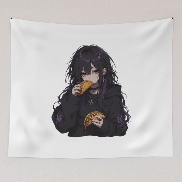 Item preview, Goth Anime Girl Eating Spicy Tacos LoFi Streetwear Art designed and sold by AMICO77.