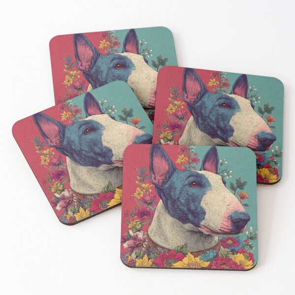 Item preview, Bull terrier puppy dog with flowers designed and sold by MendaciousMina.