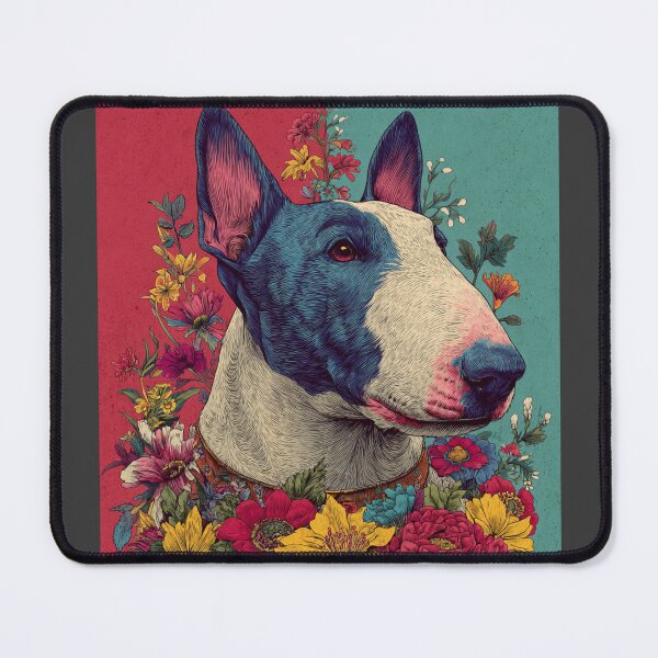 Item preview, Bull terrier puppy dog with flowers designed and sold by MendaciousMina.