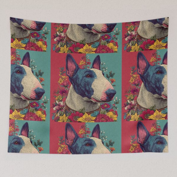 Item preview, Bull terrier puppy dog with flowers designed and sold by MendaciousMina.