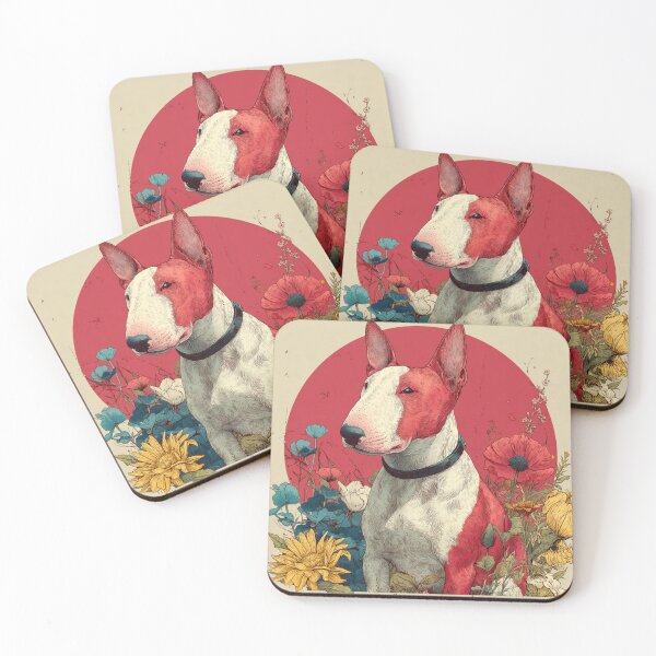 Item preview, Bull terrier puppy dog with flowers designed and sold by MendaciousMina.