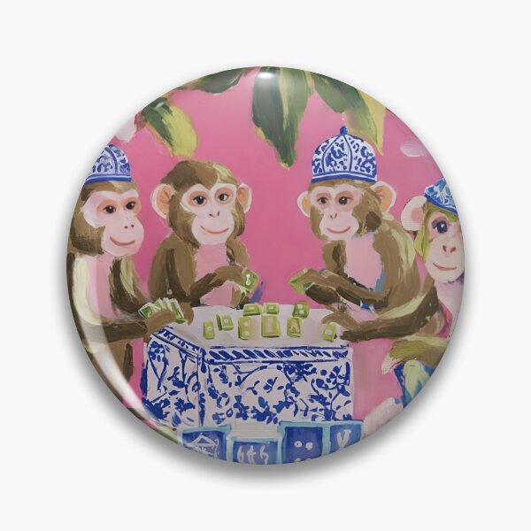 Item preview, Grandmillennial art, Monkeys playing mahjong designed and sold by SophieClimaArt.