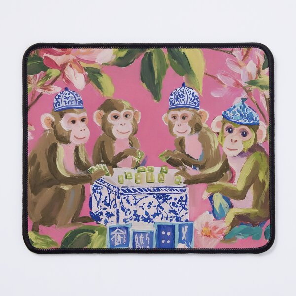 Item preview, Grandmillennial art, Monkeys playing mahjong designed and sold by SophieClimaArt.