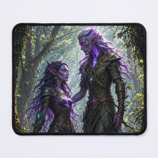 Item preview, Mystical Elf Couple in Enchanted Forest | Dark Fantasy Elf Art designed and sold by DrakariArt.