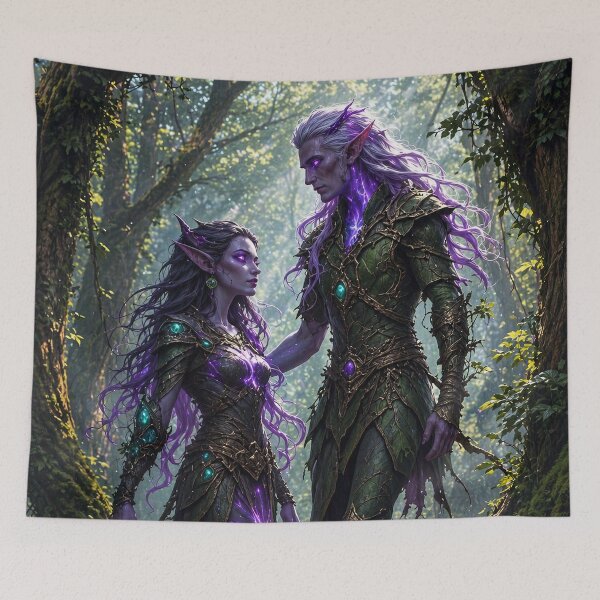 Item preview, Mystical Elf Couple in Enchanted Forest | Dark Fantasy Elf Art designed and sold by DrakariArt.