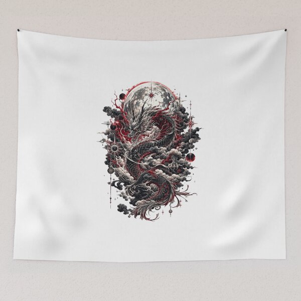 Item preview, Celestial Moon Dragon Japanese Dark Fantasy Art designed and sold by AMICO77.