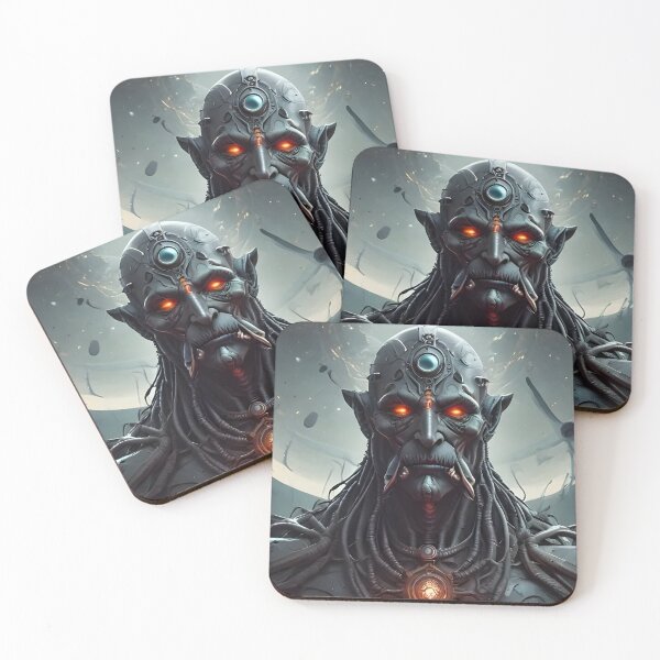 Item preview, Dark Cyber Alien Warrior with Glowing Red Eyes | Sci-Fi Futuristic Art Sticker designed and sold by Bhaskar Digital Art.
