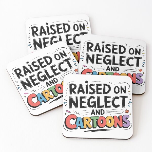 Item preview, Raised on Neglect and Cartoons Retro Colorful Typography designed and sold by CoastalEmp.