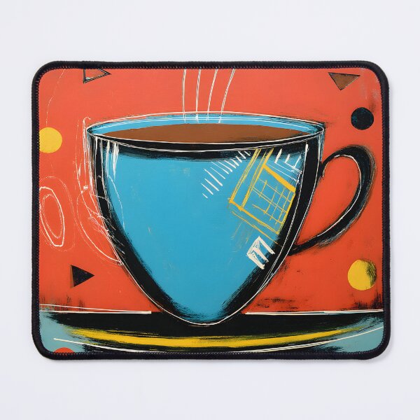 Item preview, Vibrant Blue Coffee Cup - Bold Red Background with Playful Geometric Modern Pop Art Composition designed and sold by OlfactoART Studio.