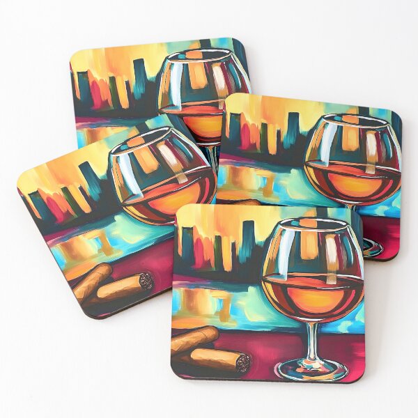Item preview, City Lights Indulgence - Brandy and Cigars with Vibrant Urban Reflections in Night Scene designed and sold by OlfactoART Studio.