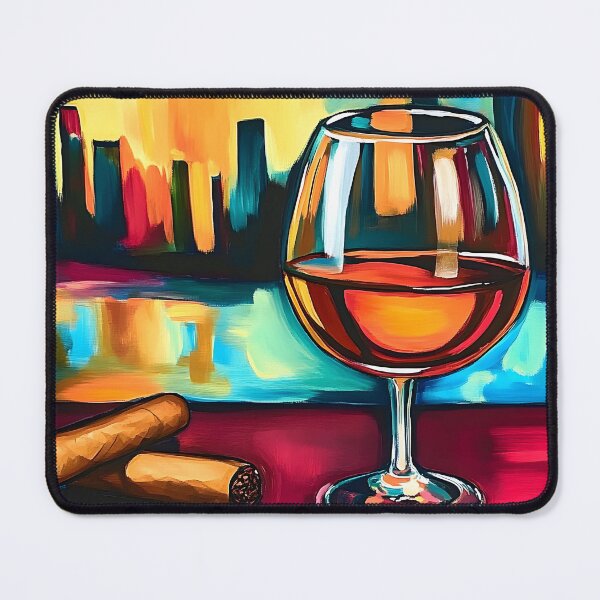 Item preview, City Lights Indulgence - Brandy and Cigars with Vibrant Urban Reflections in Night Scene designed and sold by OlfactoART Studio.