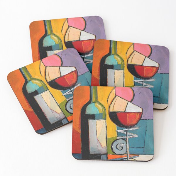 Item preview, Cubist Wine Bottle and Glass - Bold Geometric Still Life with Vibrant Modern Color Composition designed and sold by OlfactoART Studio.