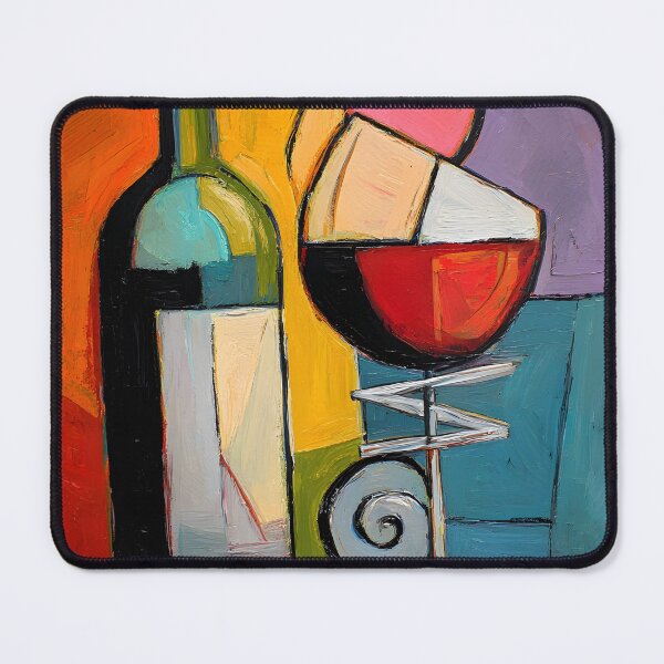 Item preview, Cubist Wine Bottle and Glass - Bold Geometric Still Life with Vibrant Modern Color Composition designed and sold by OlfactoART Studio.