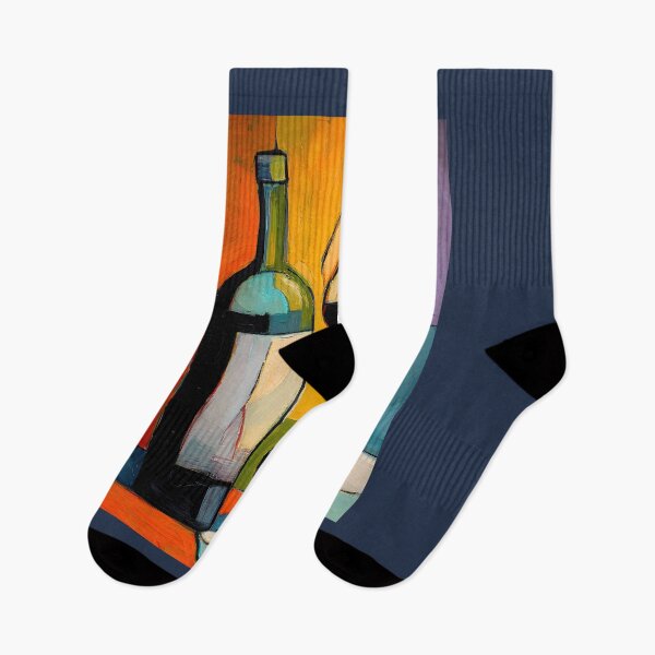 Item preview, Cubist Wine Bottle and Glass - Bold Geometric Still Life with Vibrant Modern Color Composition designed and sold by OlfactoART Studio.