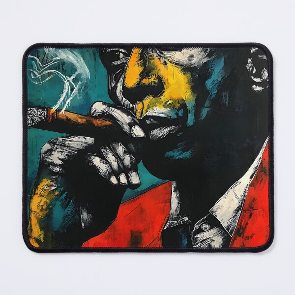 Item preview, Man Smoking Cigar - Bold Color Contrast Portrait with Atmospheric Smoke and Modern Expression designed and sold by OlfactoART Studio.