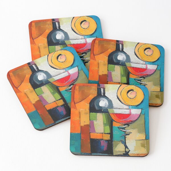 Item preview, Geometric Wine Expression - Bold Abstract Bottle and Glass in a Symphony of Color and Modern Form designed and sold by OlfactoART Studio.