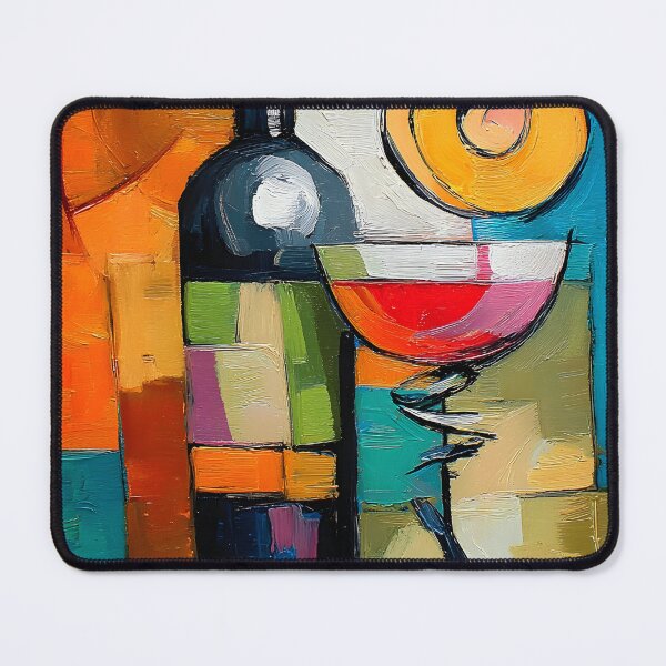 Item preview, Geometric Wine Expression - Bold Abstract Bottle and Glass in a Symphony of Color and Modern Form designed and sold by OlfactoART Studio.