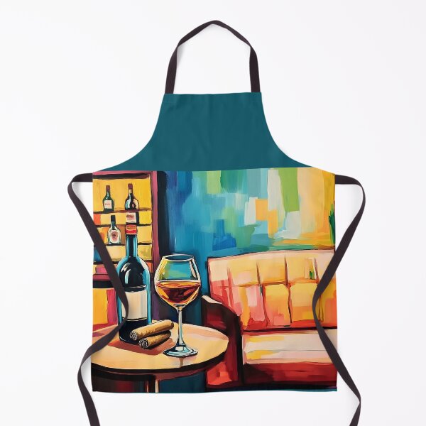 Item preview, Wine Bar Lounge - Cigar and Bottles with Plush Sofa in Vibrant Colorful Interior Art designed and sold by OlfactoART Studio.