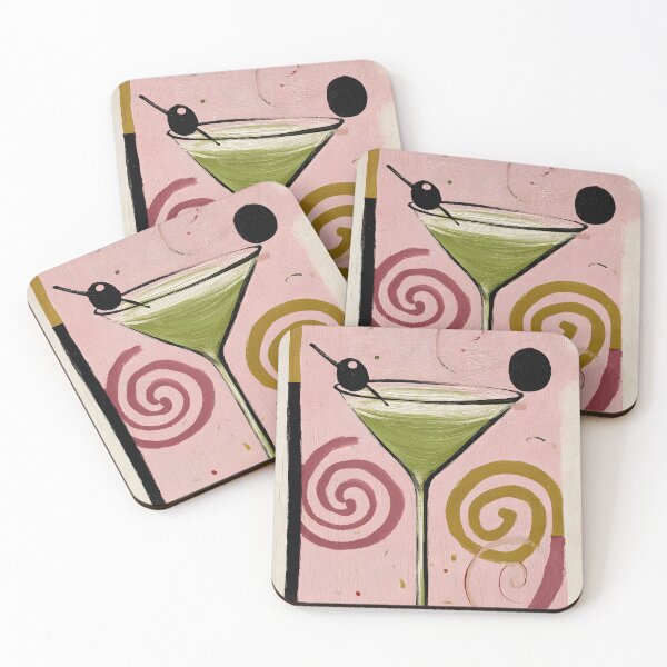 Item preview, Martini Glass on Pink Background - Playful Modern Cocktail Art with Bold Retro Inspired Swirls designed and sold by OlfactoART Studio.