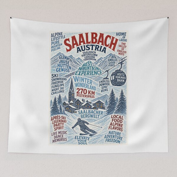 Item preview, Saalbach Austria Alpine Ski Resort with Kohlmaisbahn and Hinterglemm Mountains designed and sold by Aryabek.