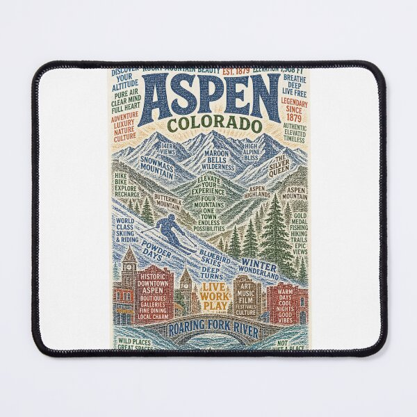 Item preview, Aspen Colorado Rocky Mountain Ski Town with Maroon Bells and Roaring Fork River designed and sold by Aryabek.