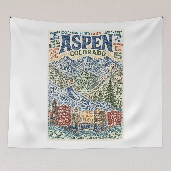 Item preview, Aspen Colorado Rocky Mountain Ski Town with Maroon Bells and Roaring Fork River designed and sold by Aryabek.