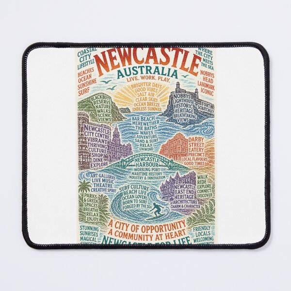 Item preview, Newcastle New South Wales Coastal City with Nobbys Lighthouse and Merewether Beach designed and sold by Aryabek.