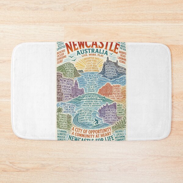 Item preview, Newcastle New South Wales Coastal City with Nobbys Lighthouse and Merewether Beach designed and sold by Aryabek.