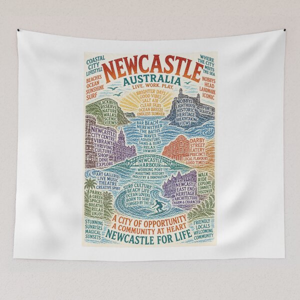 Item preview, Newcastle New South Wales Coastal City with Nobbys Lighthouse and Merewether Beach designed and sold by Aryabek.