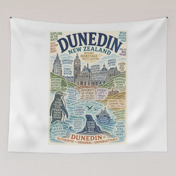 Item preview, Dunedin Otago Heritage Landmarks with University of Otago and Larnach Castle designed and sold by Aryabek.