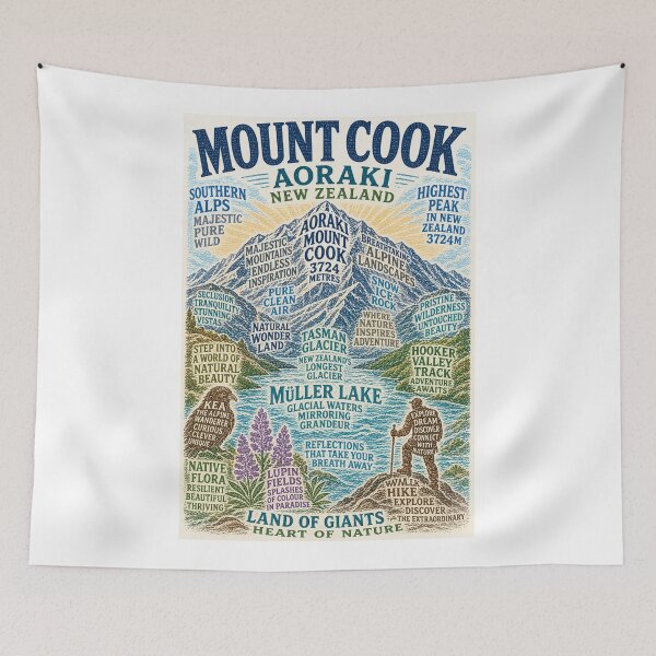 Item preview, Aoraki Mount Cook National Park with Tasman Glacier and Mueller Lake designed and sold by Aryabek.