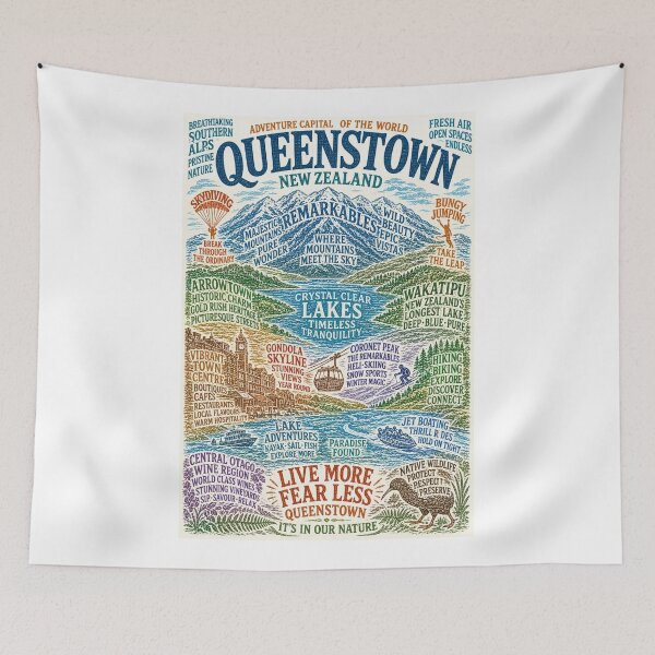 Item preview, Queenstown Otago Adventure Capital with Lake Wakatipu and The Remarkables designed and sold by Aryabek.
