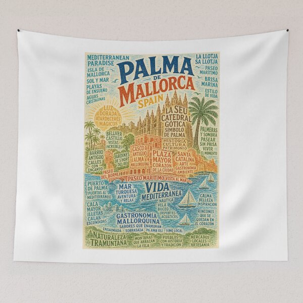Item preview, Palma de Mallorca Spain La Seu Cathedral and Mediterranean Marina Landmarks designed and sold by Aryabek.