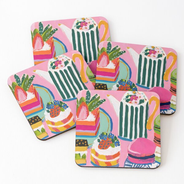 Item preview, Colorful Dessert Still Life - Macarons Cakes and Striped Teapot in Vibrant Modern Sweet Treats designed and sold by OlfactoART Studio.